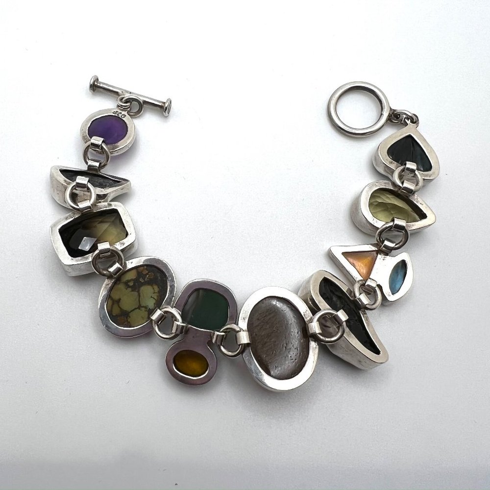 925 Chunky Gemstone Toggle Bracelet - image 7